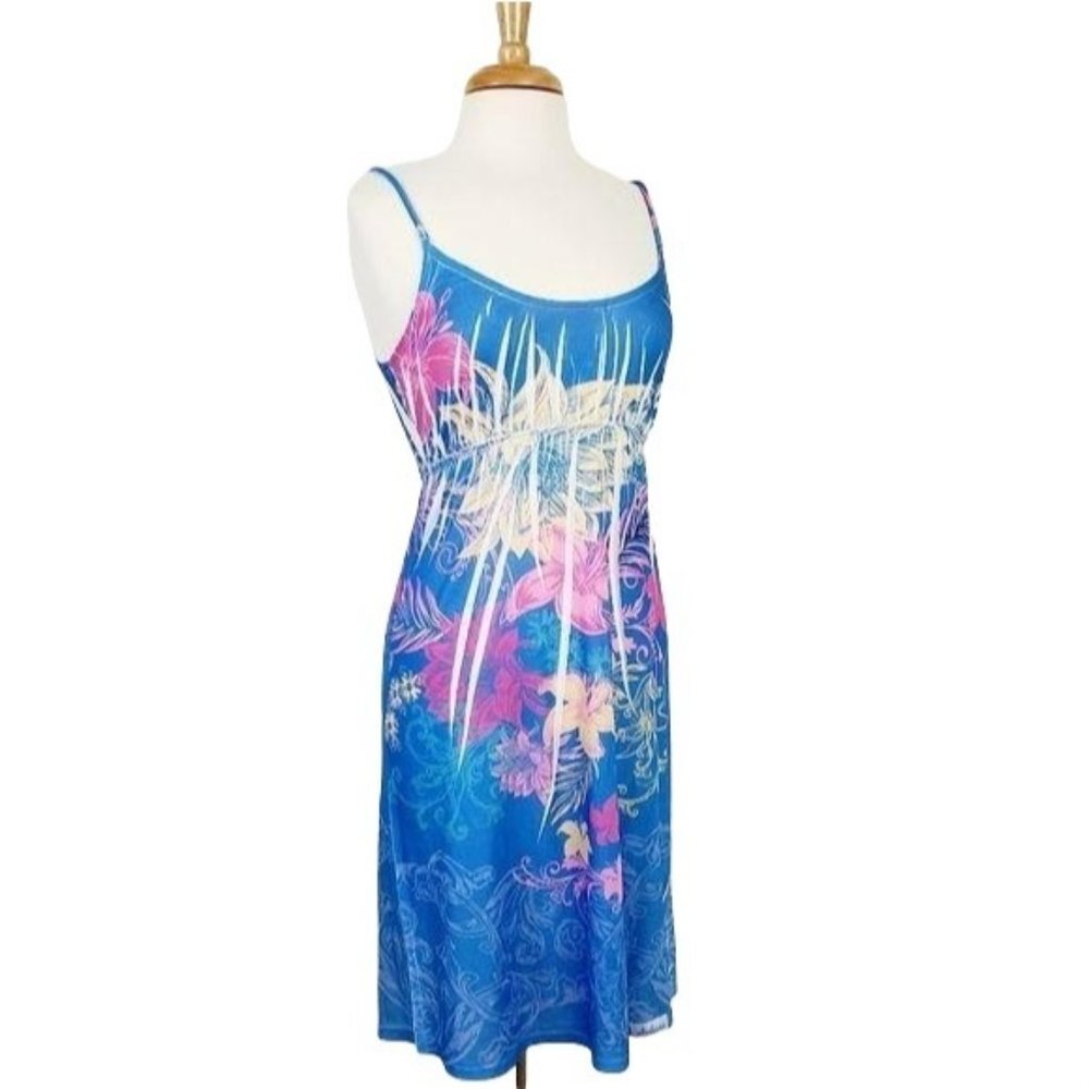 Womens Floral Sleeveless Sundress‎ Size M Blue Spaghetti Straps Midi Beachy Boho